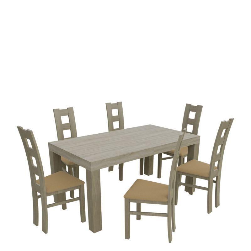 Zestaw RO46 MIRJAN 24 Stół rozkładany SF-25 90x160/210 + 6 krzeseł K42 dąb sonoma + piaskowy 1 kpl.