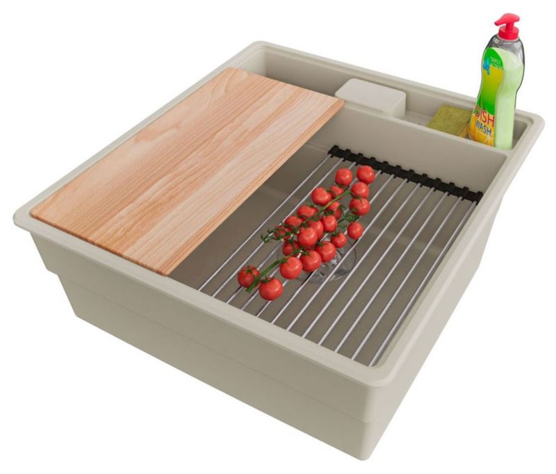 Zlewozmywak Nowy Jork PRIMAGRAN Nablatowy 48x53cm do szafki od 50cm, Beżowy + Syfon + Akcesoria, , 1 szt.