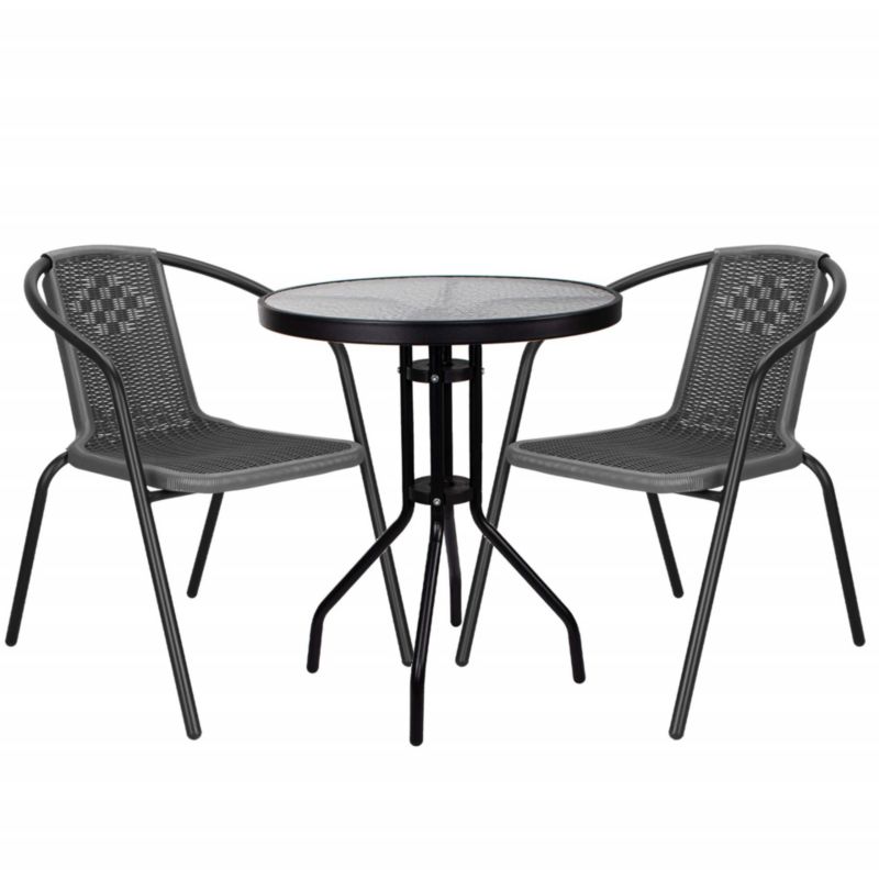 Zestaw mebli ogrodowych Springos stół okrągły i 2 krzesła metalowe komplet na balkon czarno-szary 1 kpl.