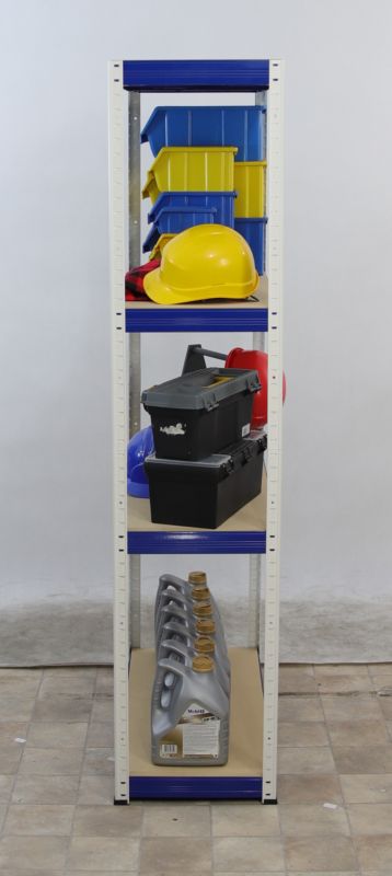 Regał metalowy MODO24 magazynowy garażowy biało-niebieski helios 180x30x30cm 4 półki po 175 kg 1 szt.