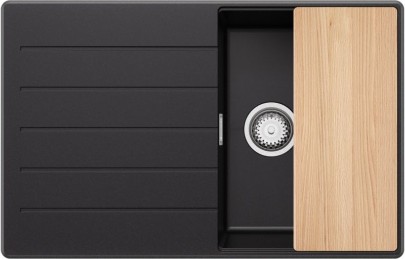 Zlewozmywak Kopenhaga PRIMAGRAN Nablatowy 78x50cm do szafki od 45cm, Czarny + Syfon + Deska, S339, 1 szt.