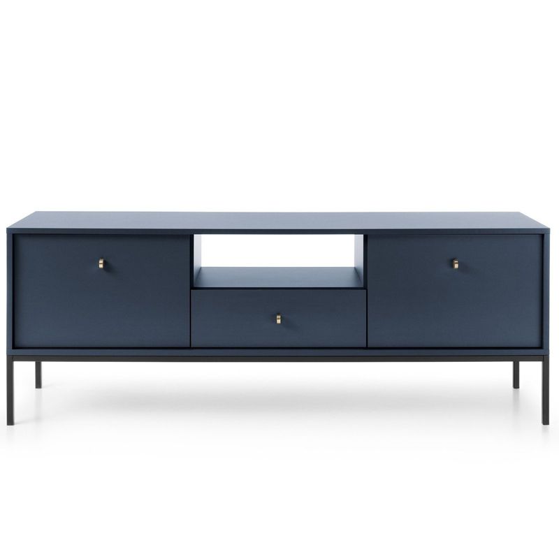 Szafka RTV Evora granatowa INTESI nowoczesna na wysokich nogach do salonu 154 cm 1 szt.