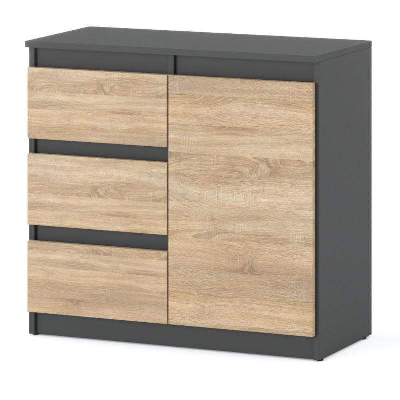 Komoda Hurtownia-Mebli Szuflady 3 Agnes 1D3SZ 80cm Szary Mat Dąb Sonoma 80x35x75 cm 1szt.