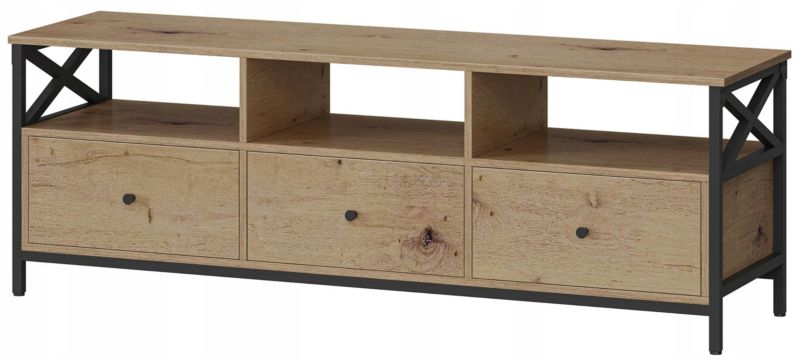 Szafka Matkam stolik RTV z szufladami styl industrialny dąb artisan-czarny 1 szt.