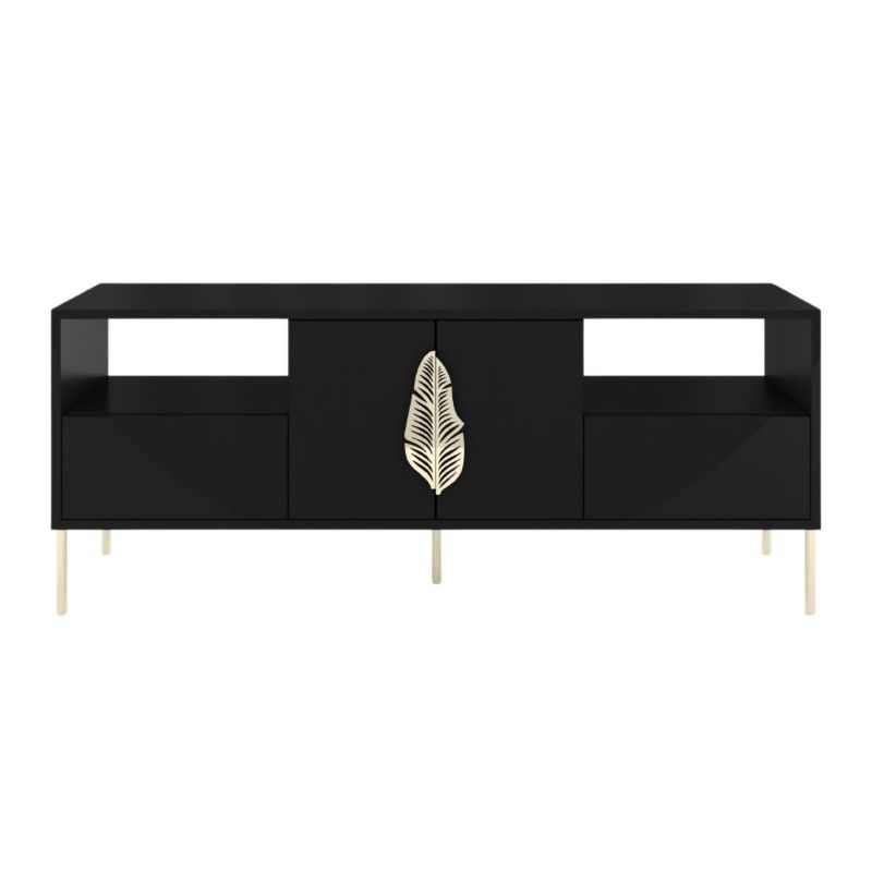 Czarna komoda RTV Skandica MERLIN ze złotymi dodatkami 1 szt.