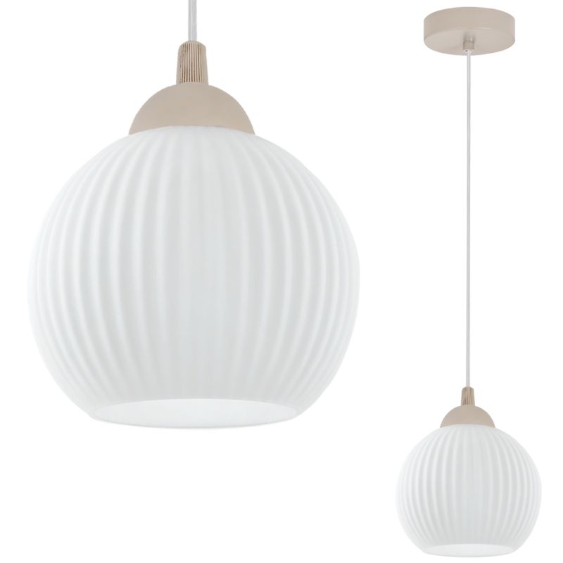 Lampa sufitowa wisząca Light Home LH Riffle kula 14cm biały 1x E27 kaszmirowy 1szt.