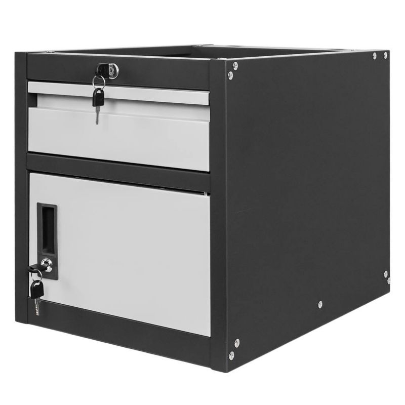 Szafka Mega-M narzędziowa do stołów warsztatowych 1 szuflada + 1 szafka z drzwiami 37x48,6x50 cm grafitowa szary front 1szt.