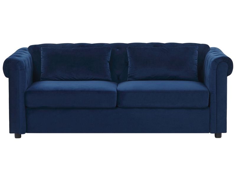 Sofa rozkładana Chesterfield Niebieski Welur 1 szt.
