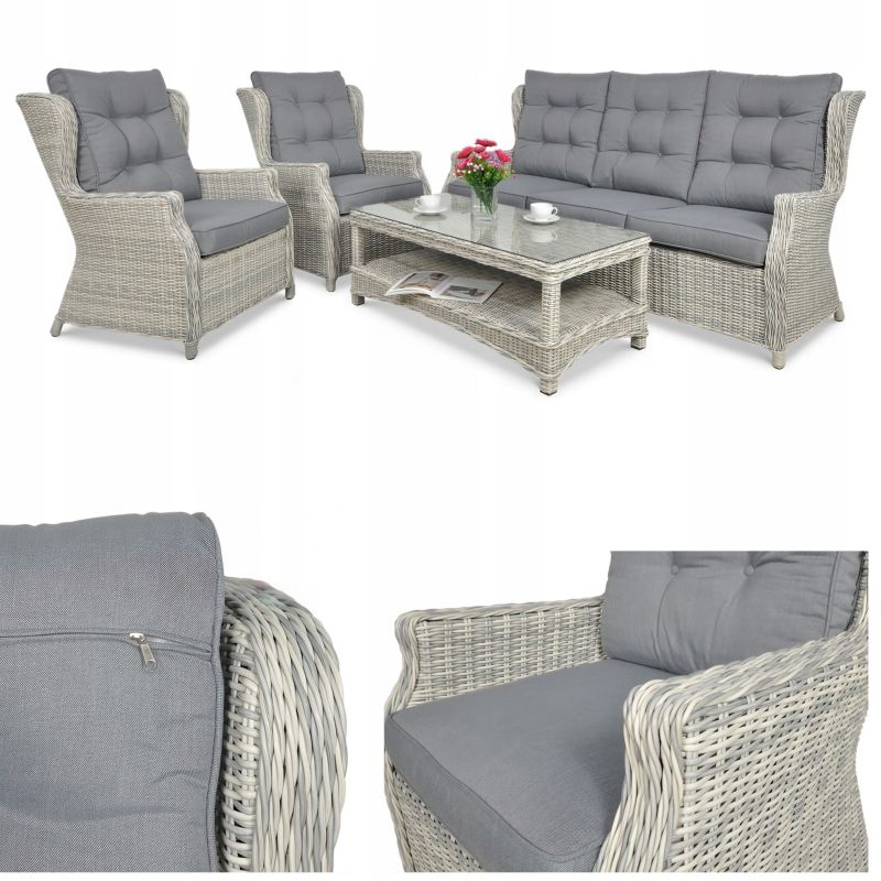 Zestaw Mebli Ogrodowych technorattan TRIVENTO Sofa Stolik Fotel na Taras 1 szt