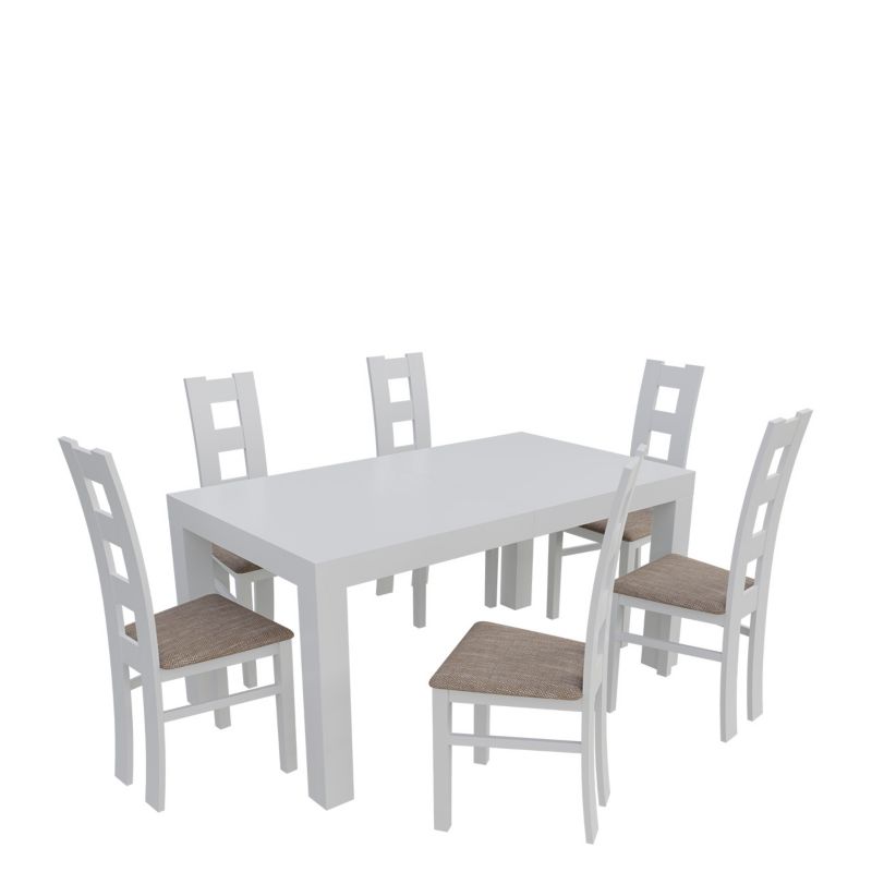 Zestaw RO46 MIRJAN 24 Stół rozkładany SF-25 90x160/210 + 6 krzeseł K42 biały + jasny brąz 1 kpl.