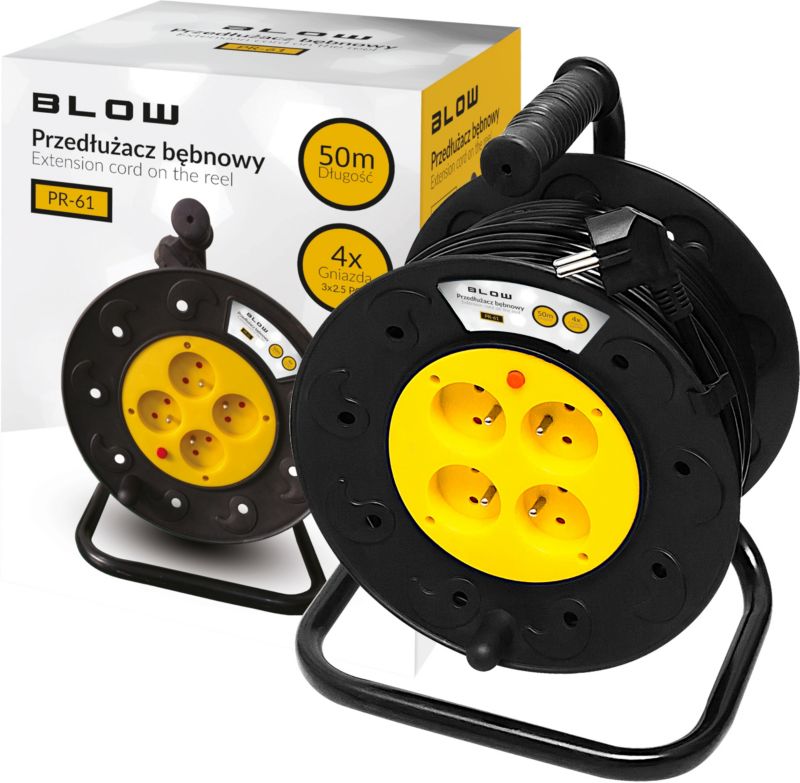 Przedłużacz BLOW bębnowy ogrodowy budowlany na bębnie zwijak 50m 3x2,5mm 4 gniazda 1 szt.