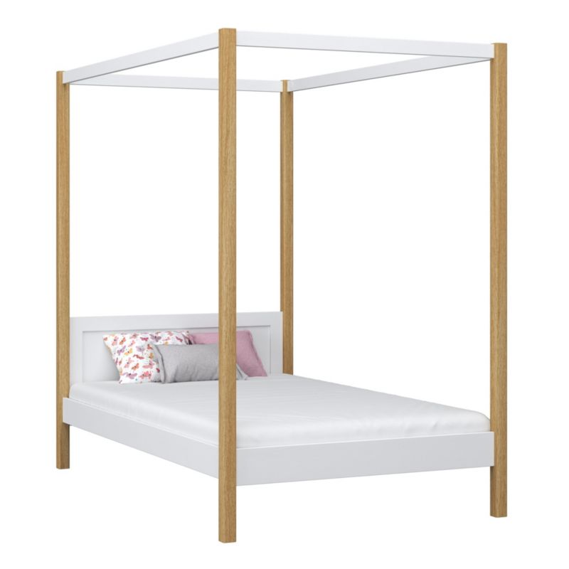 Drewniane łóżko N-WOOD pojedyncze z baldachimem N02 biało dębowy 80x200 1szt.