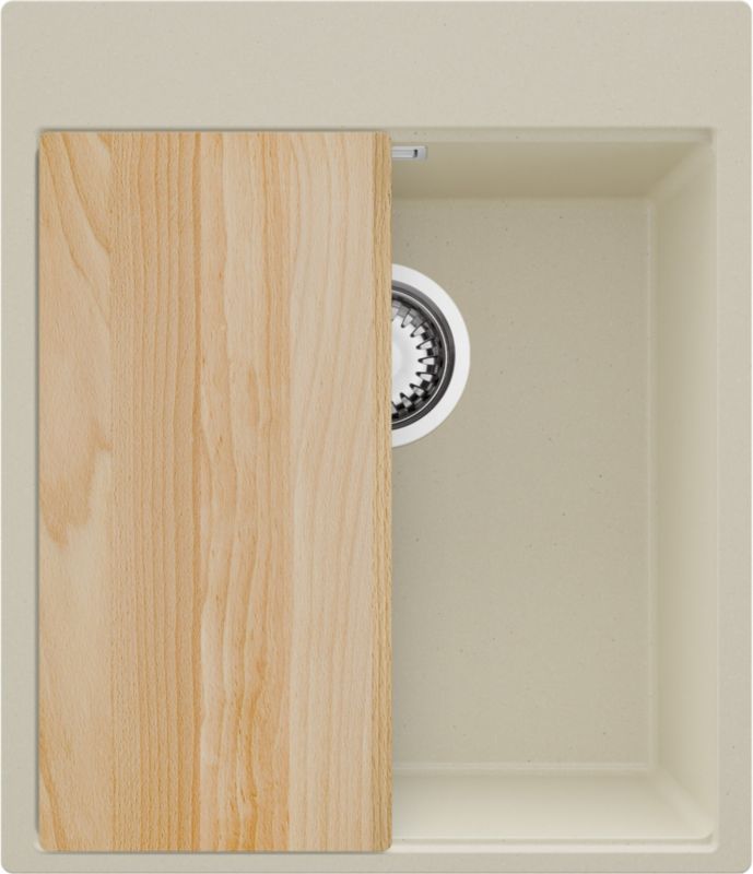 Zlewozmywak Oslo PRIMAGRAN Nablatowy 43x50cm do szafki od 45cm, Beżowy + Syfon + Deska, S188, 1 szt.