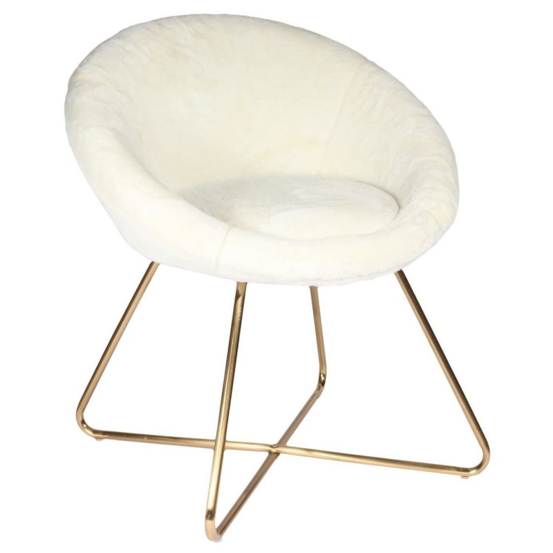 Fotel Karl Velvet Furry INTESI fotel okrągły beżowy nowoczesny tapicerowany boucle na płozach 1 szt.