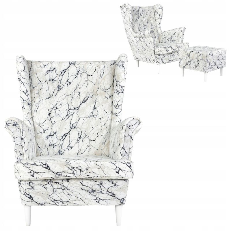 Fotel uszak do salonu z podnóżkiem Family Meble ARI marmur 1szt