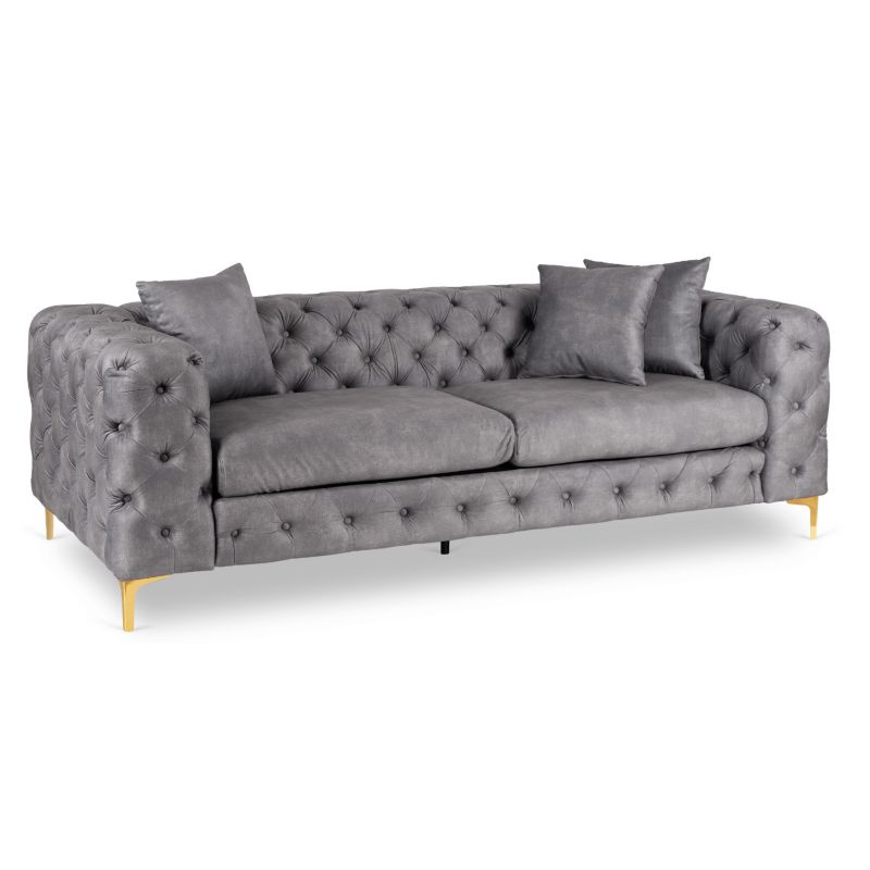 Sofa Mebel Elite SORRENTO 3S Trzyosobowa Szara Welurowa Nowoczesna Glamour 1 szt