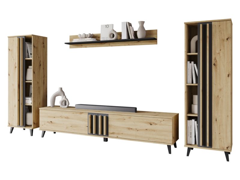 Meblościanka MIRJAN 24 Helsinki I czarny grafit + dąb artisan 1 kpl.