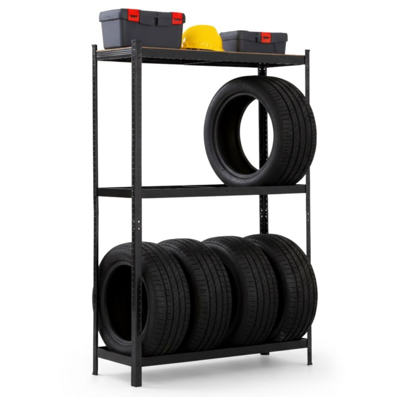 Regał na opony metalowy garażowy AKORD 120 cm 3 półki nośność 750 kg 120x40x180 Czarny 1 szt.
