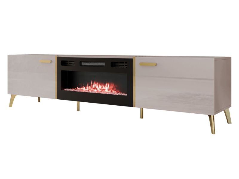 Szafka RTV MIRJAN 24 z kominkiem Picru 2D EF kaszmir połysk/złoty 1 szt.