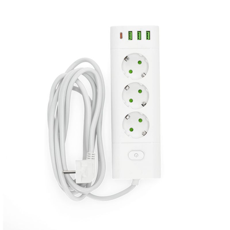 Przedłużacz z usb Kobi 3gn+3usb 1usb-c 3m Zu+W biały 1szt.