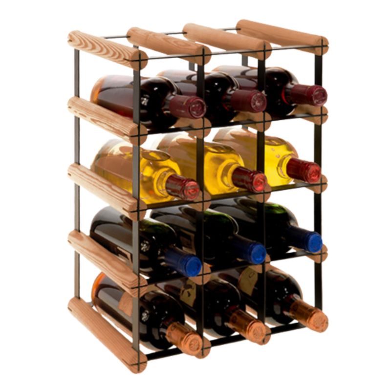 Regał na butelki MODO24 stojak PET metalowy drewniany eko solidny na 12 butelek czarny metal drewno brązowe 1 szt.
