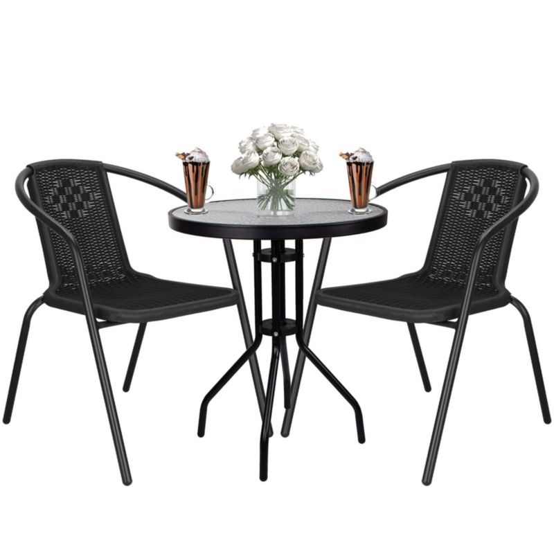 Zestaw mebli ogrodowych Springos stół okrągły i 2 fotele metalowe czarne 1 kpl.