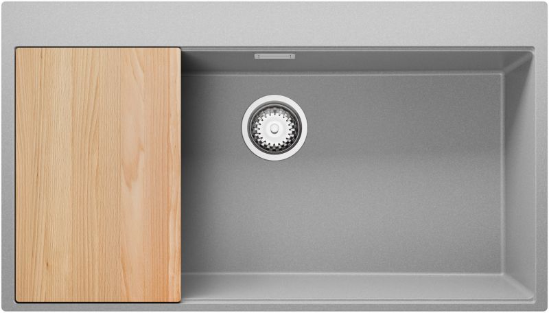 Zlewozmywak Oslo PRIMAGRAN Nablatowy 88x50cm do szafki od 90cm, Szary + Syfon + Deska, S709, 1 szt.