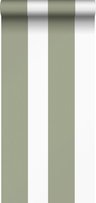 Tapeta Sanders & Sanders paski oliwkowymIbiałym 53 cm x 10.05 m - 1 rol.