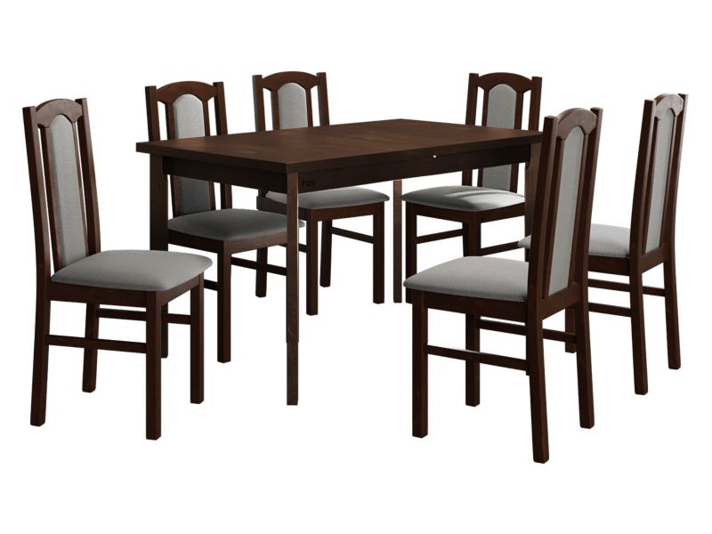 Zestaw DR08 MIRJAN 24 Stół rozkładany Modena I P 80x140/180 + 6 krzeseł Bos 7 orzech + szara tapicerka 1 kpl.