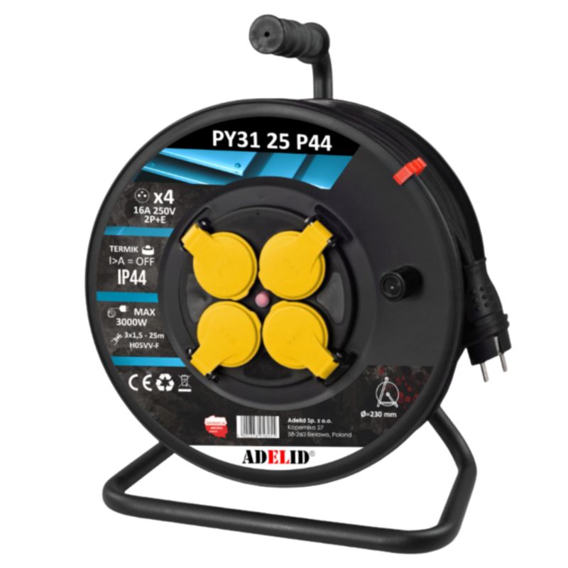 Przedłużacz bębnowy Adelid 25 m 4 Gniazda 1 szt.