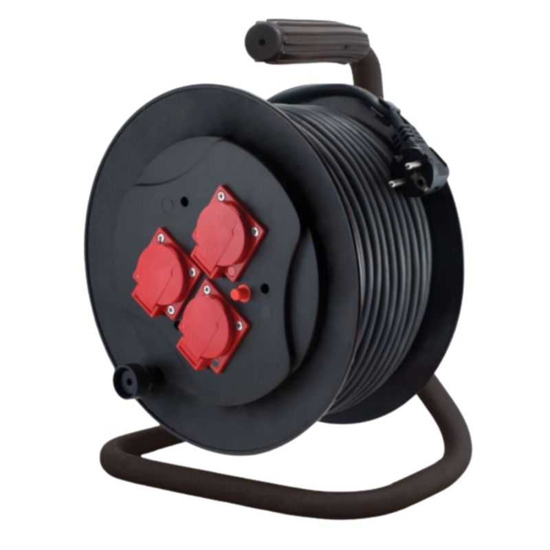 Przedłużacz bębnowy Elgotech 3 Gniazda 25 m Czarny 1 szt.