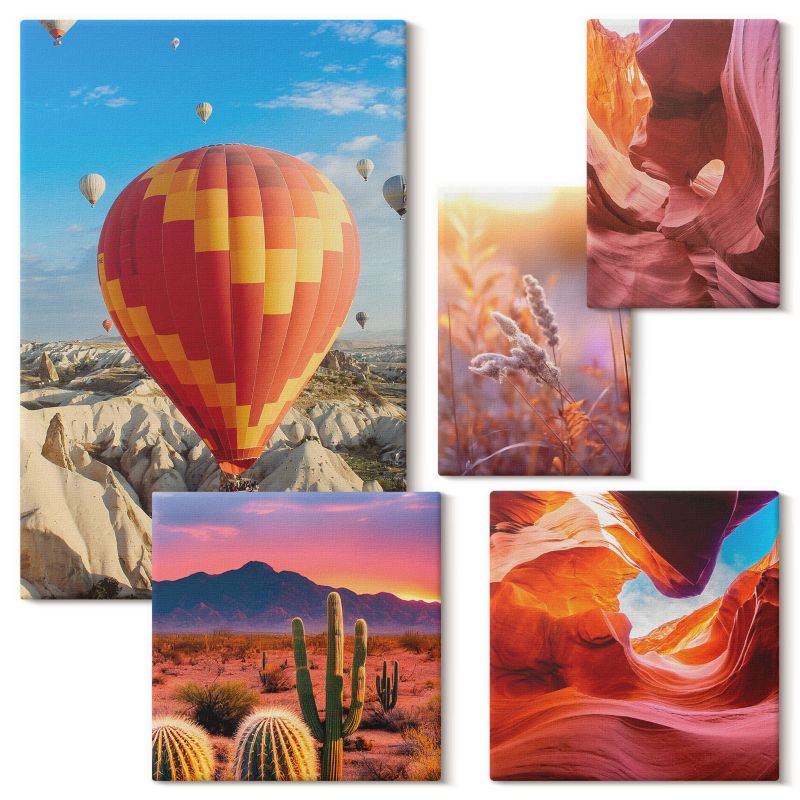 Set Obrazów na Płótnie Wallfluent Pustynne wąwozy balonem 5 szt.