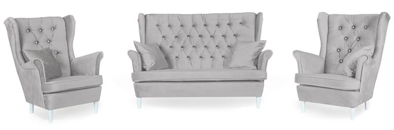 Zestaw wypoczynkowy uszak do salonu sofa fotele Family Meble Gaja szara 1szt