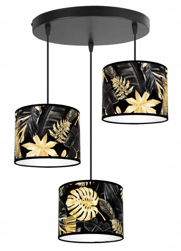 Lampa sufitowa wisząca okrągła Light Home LH Gold Flowers 3x E27 60W abażur kwiaty 20cm czarny/złoty 1szt.