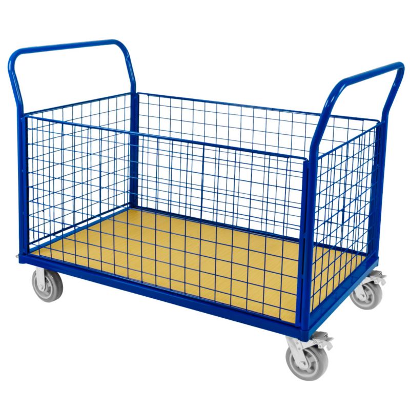 Wózek Forkberg platformowy cztery burty siatkowane 110x70x99cm nośność 500kg niebieski 1szt.