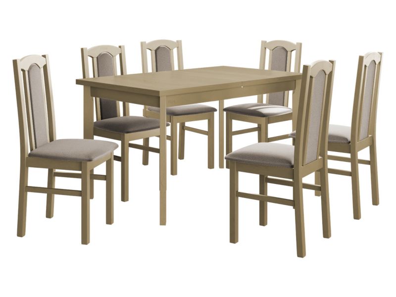 Zestaw DR08 MIRJAN 24 Stół rozkładany Modena I P 80x140/180 + 6 krzeseł Bos 7 sonoma + beżowa tapicerka 1 kpl.