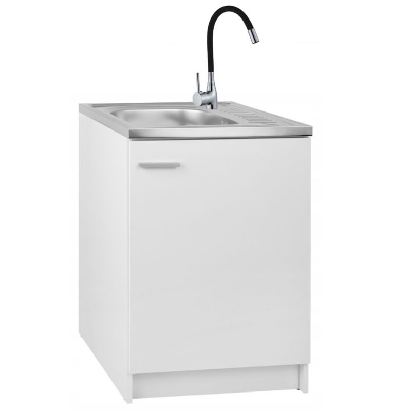 Szafka Kuchenna Stamar Biała 600 x 500 mm Zlew Deante Bateria Elastyczna Czarna Syfon 1 szt