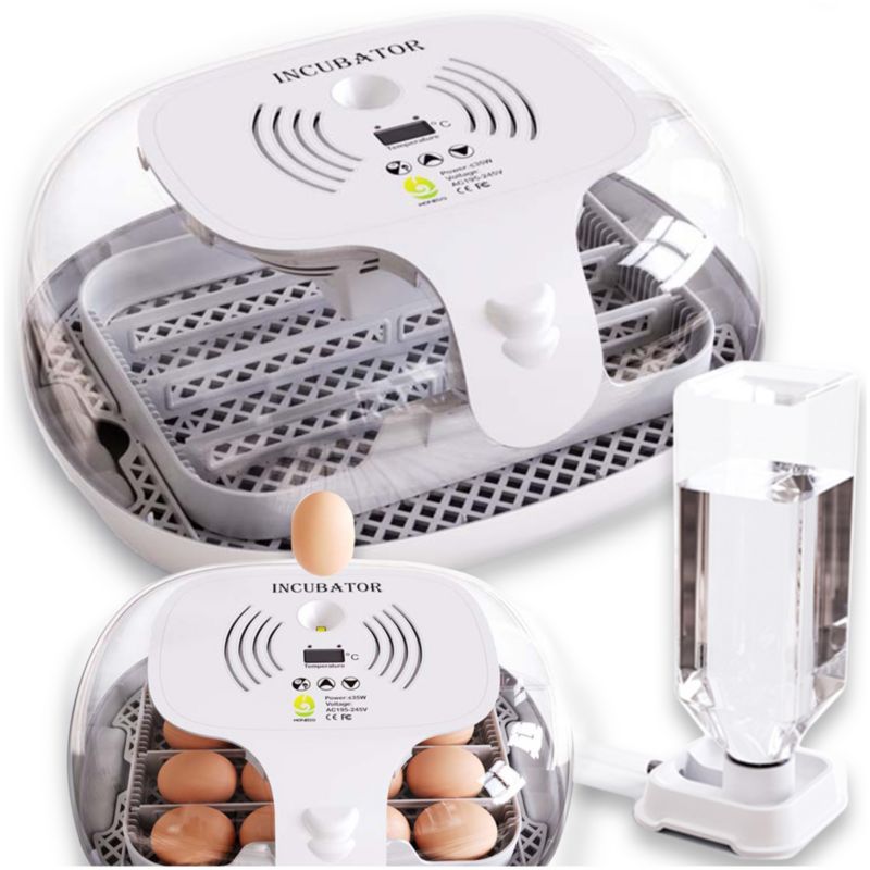 Inkubator do jajek Heckermann automatyczny 16 jaj model M16 wyświetlacz LED automatyczna regulacja temperatury i wilgotności 35 W