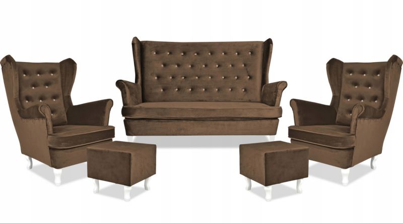 Zestaw wypoczynkowy uszak do salonu sofa fotele pufy Family Meble Diana brąz 1szt