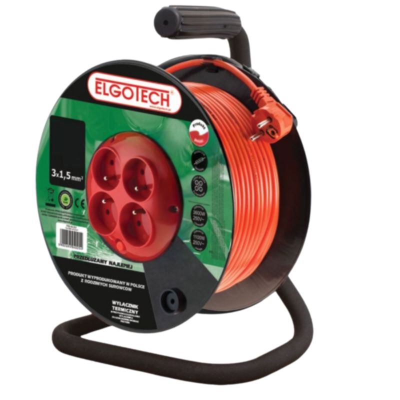 Przedłużacz bębnowy Elgotech 50 m 3x1,5 4 Gniazda Czarny 1 szt.
