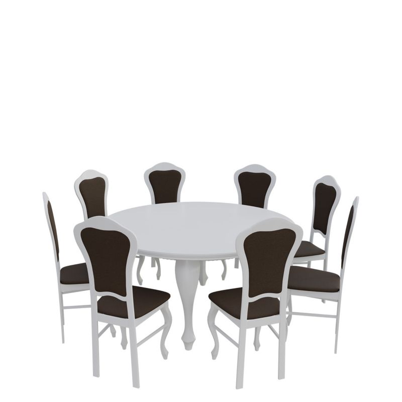 Zestaw RO26 MIRJAN 24 Stół rozkładany S19 150x150/200 + 8 krzeseł K30 biały + gorzka czekolada 1 kpl.