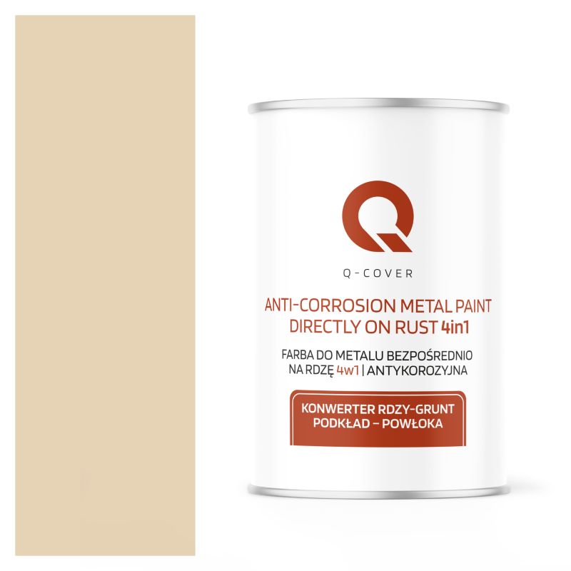 Farba do Metalu Prosto na Rdzę 4w1 Q-Cover Kremowo beżowy RAL1015 Wysoki Połysk 1L