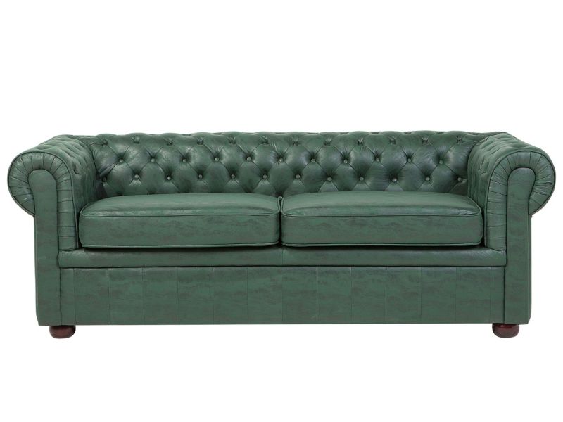 Sofa 3-osobowa ekoskóra zielona Chesterfield 1 szt.