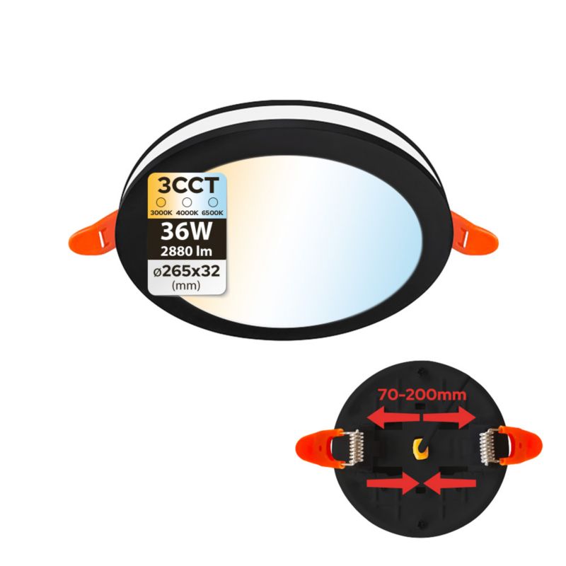 Oprawa HOROZ podtynkowa downlight LED, 36W, 2880lm, IP20, 3CCT, okrągła, czarna, PAULA 1 szt.