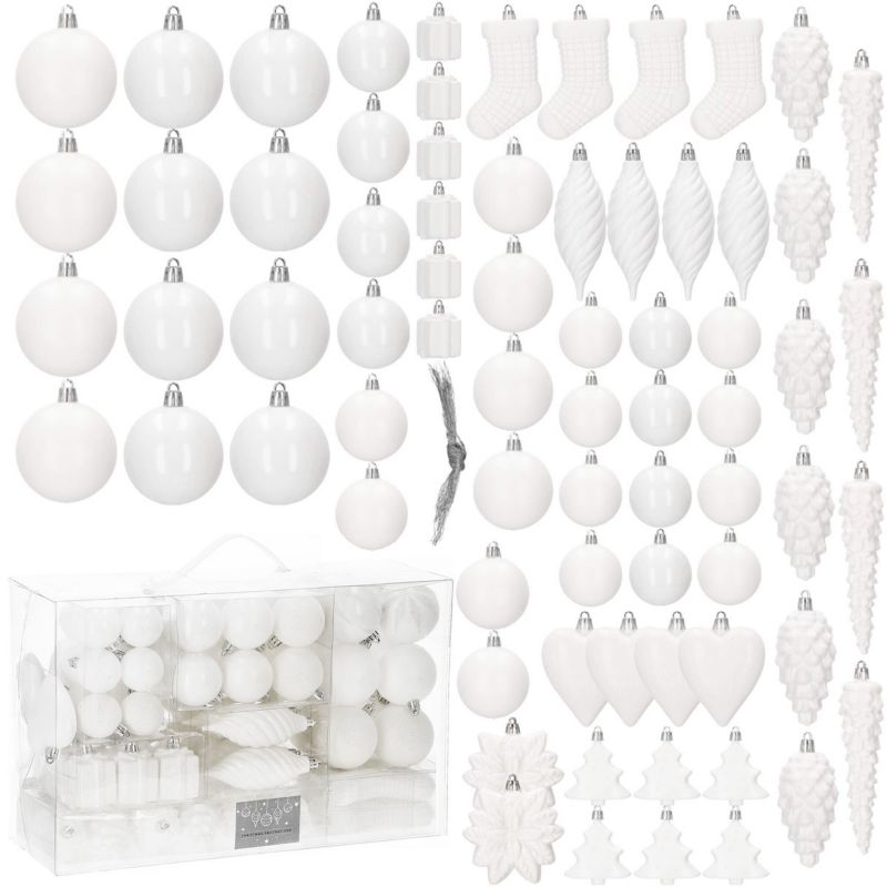Bombki choinkowe Springos biały zestaw choinkowy 72 szt.