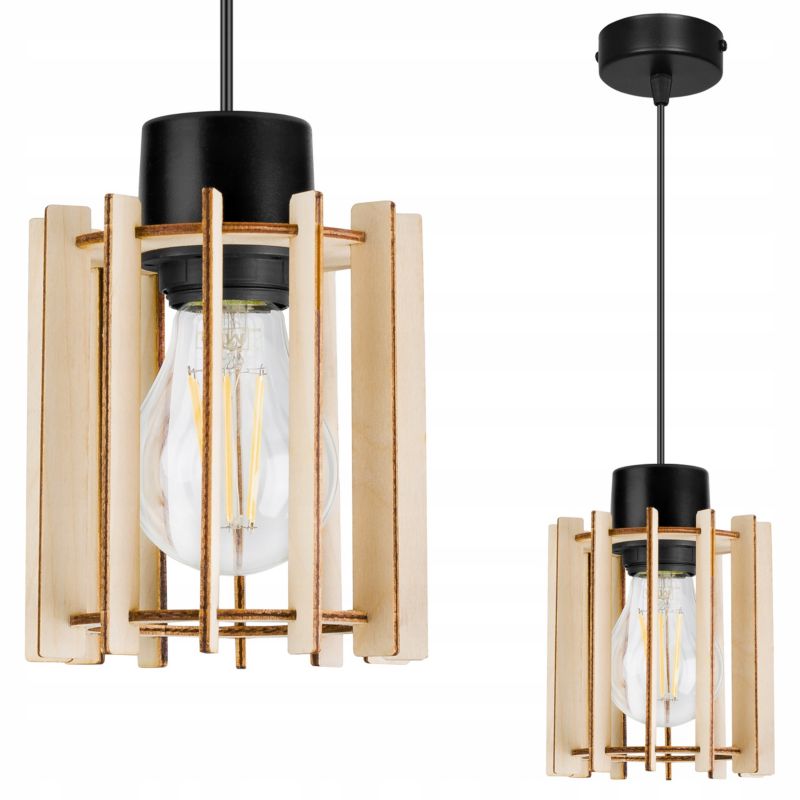 Lampa sufitowe wisząca Light Home LH Timber 1x E27 60W tuba drewno 1szt.