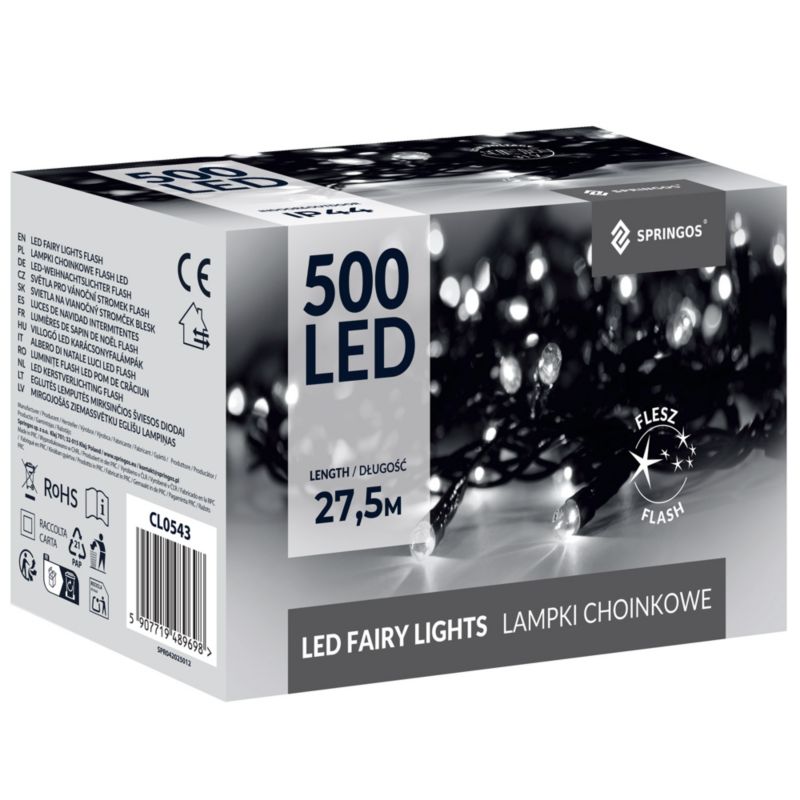 Lampki choinkowe Springos 500 led zimny biały+ zimny biały flash 27,5 m oświetlenie zewnętrzne, wewnętrzne 1 szt.