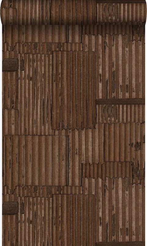 Tapeta Origin Wallcoverings blachy faliste przemysłowe 3D rdzawy brąz 53 cm x 10.05 m - 1 rol.
