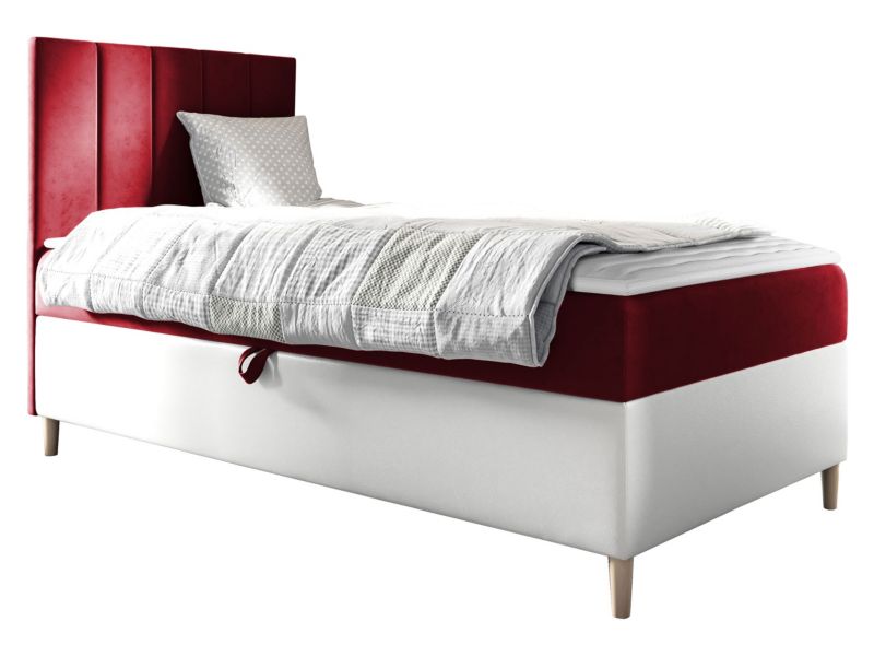 Łóżko kontynentalne MIRJAN 24 Maja Junior 1 80x200, Strona: Lewa biała ekoskóra/karminowa czerwień 1 szt.