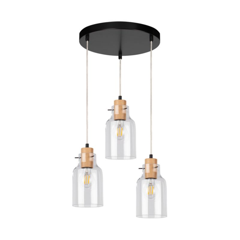 Drewniana Lampa Wisząca SPOT Light 3xE27 Max.60W Dąb Olejowany FSC z Transparentnym Szkłem, 1 szt.